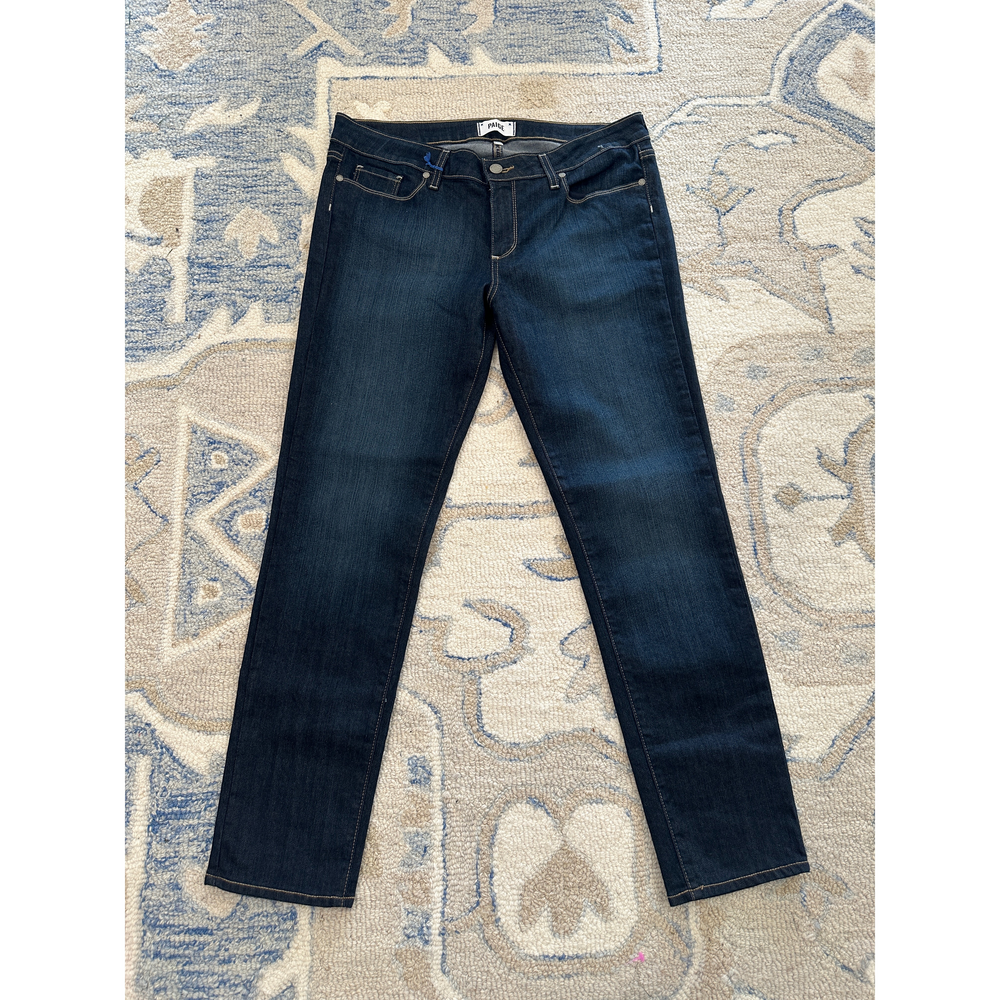 PAIGE women's mid-rise skinny jeans in a dark wash in Blue